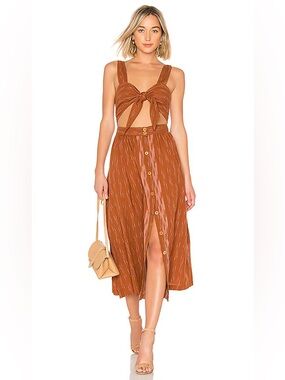 Free People Caldasi Midi Dress Cutout Tie Front Boho Bronze Rust Brown Boho